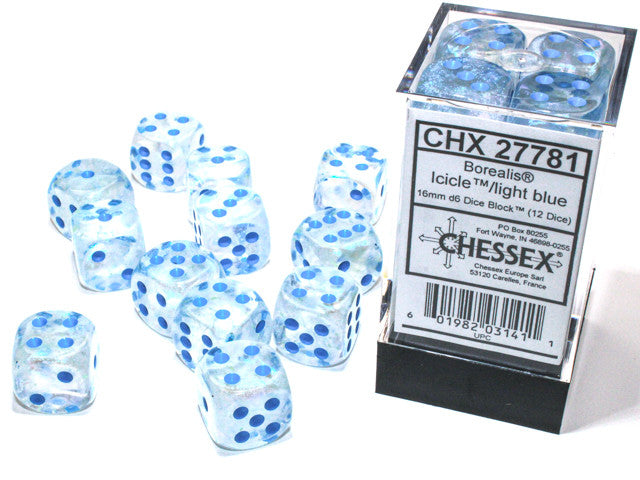CHX 27781 Borealis Icicle/light blue Luminary (16mm D6 12-Dice Set)