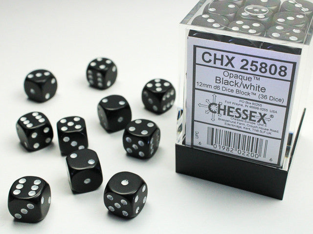 CHX 25808 Opaque Black/white (12mm D6 36-Dice Set)