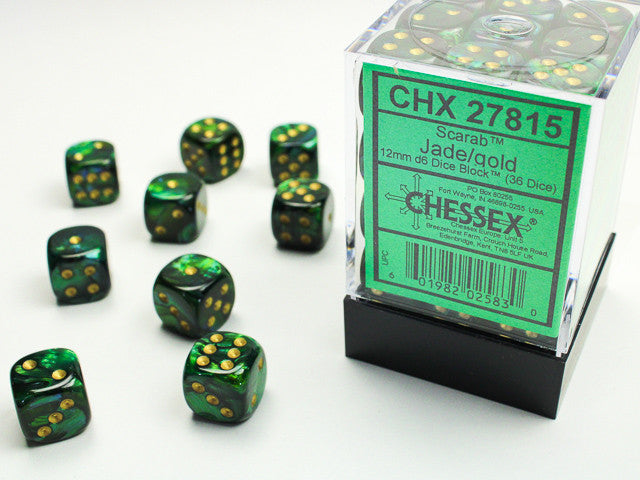 CHX 27815 Scarab Jade/gold (12mm D6 36-Dice Set)