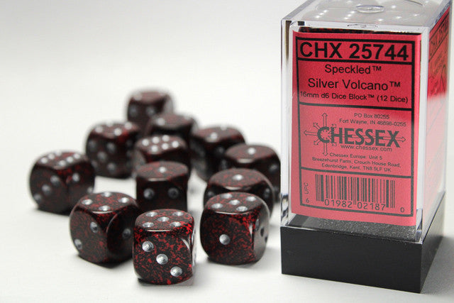 CHX 25744 Speckled Silver Volcano 16mm D6 12-Dice Set