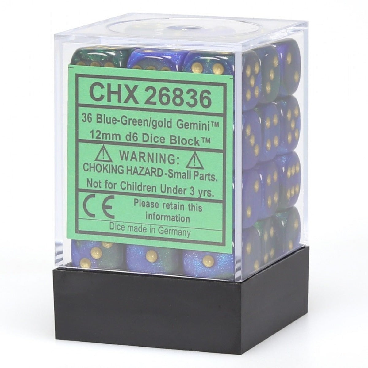 CHX 26836 Gemini Blue-Green/gold (12mm D6 36-Dice Set)