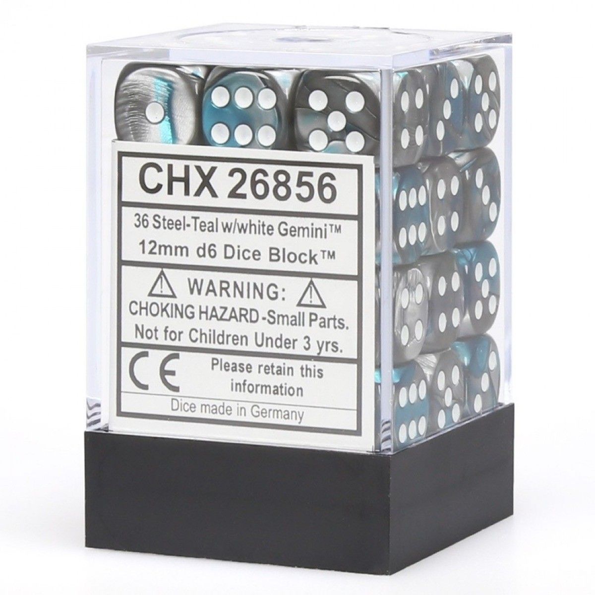 CHX 26856 Gemini Steel-Teal/white 12mm D6 36-Dice Set