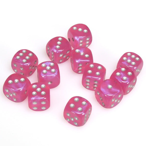 CHX 27604 Borealis Pink/Silver 16mm D6 12-Dice Set