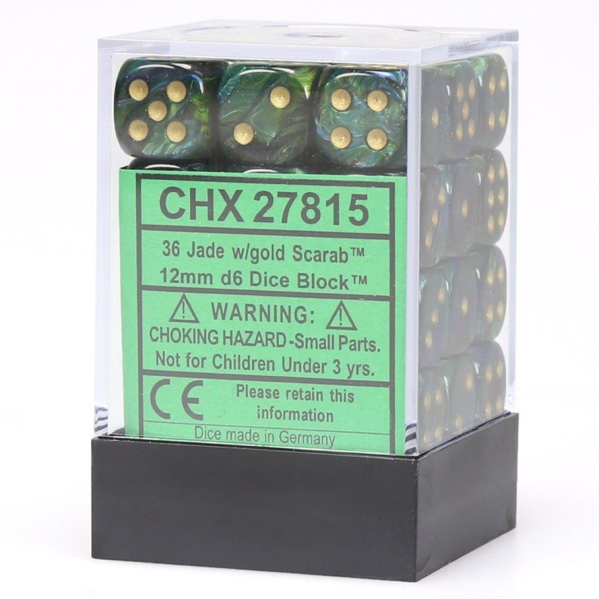 CHX 27815 Scarab Jade/gold (12mm D6 36-Dice Set)