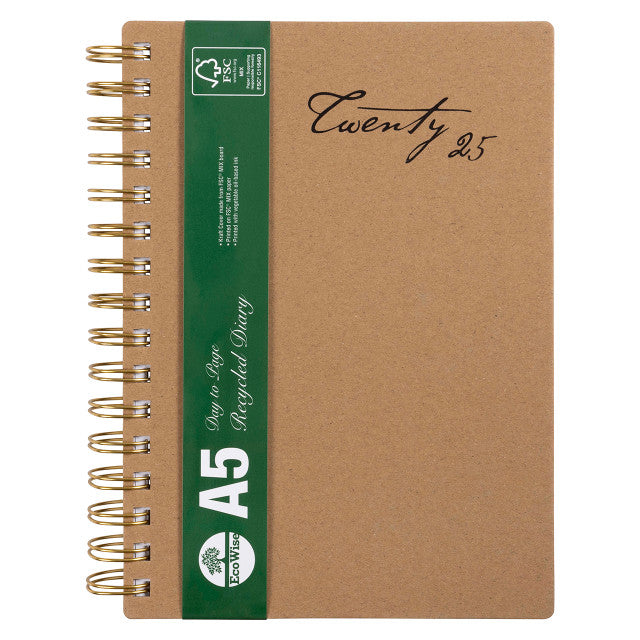 Cumberland Ecowise Enviro 2025 Diary - Spiral 51SECB25 A5 DTP Board Cover - Kraft