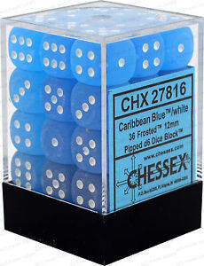 CHX 27816 Frosted Caribbean Blue/white (12mm D6 36-Dice Set)