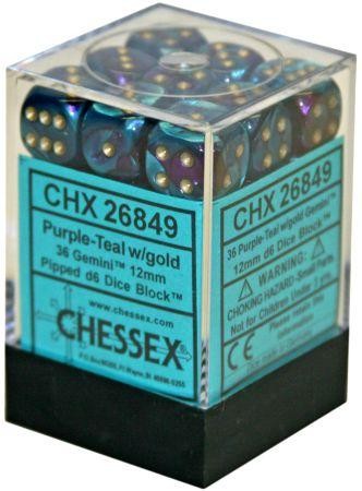 CHX 26849 Gemini Purple-Teal/gold (12mm D6 36-Dice Set)