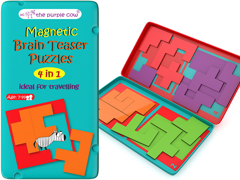 Magnetic Brain Teaser Puzzles (4 in 1) - Travel Tin (The Purple Cow)