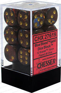 CHX 27619 Scarab Blue Blood/gold (16mm D6 12-Dice Set)