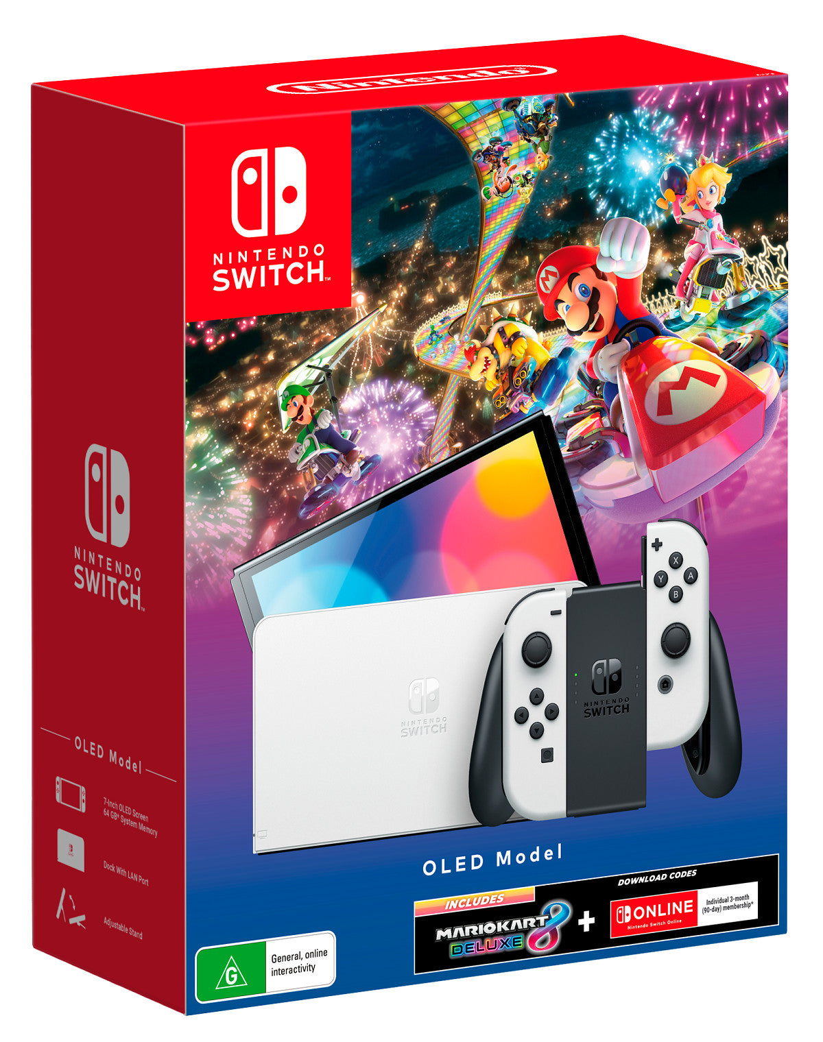 Nintendo Switch Console (OLED Model) - White + Mario Kart 8 Deluxe DLC & 3-Month Online Membership DLC Bundle