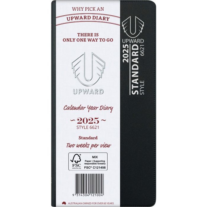 Upward Diary 2025 Pocket 148x74mm 6621 Standard PVC Cover 2WTV BLACK