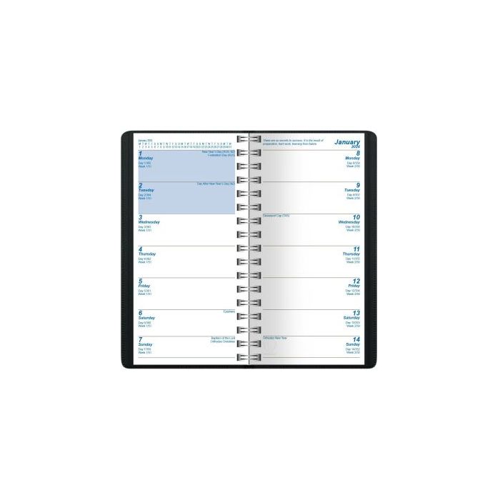 Upward Diary 2025 Pocket 148x74mm 6631 Superior PVC Cover Wire-O 2-WTV BLACK