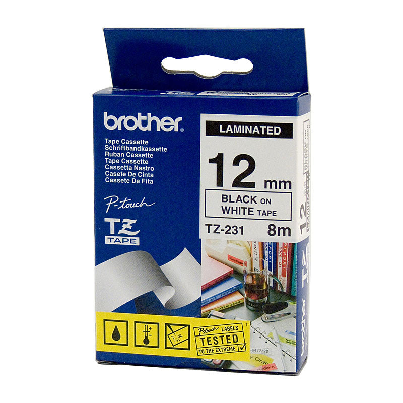 Brother TZe231 12mmx8m Black/White Label Tape - Twin