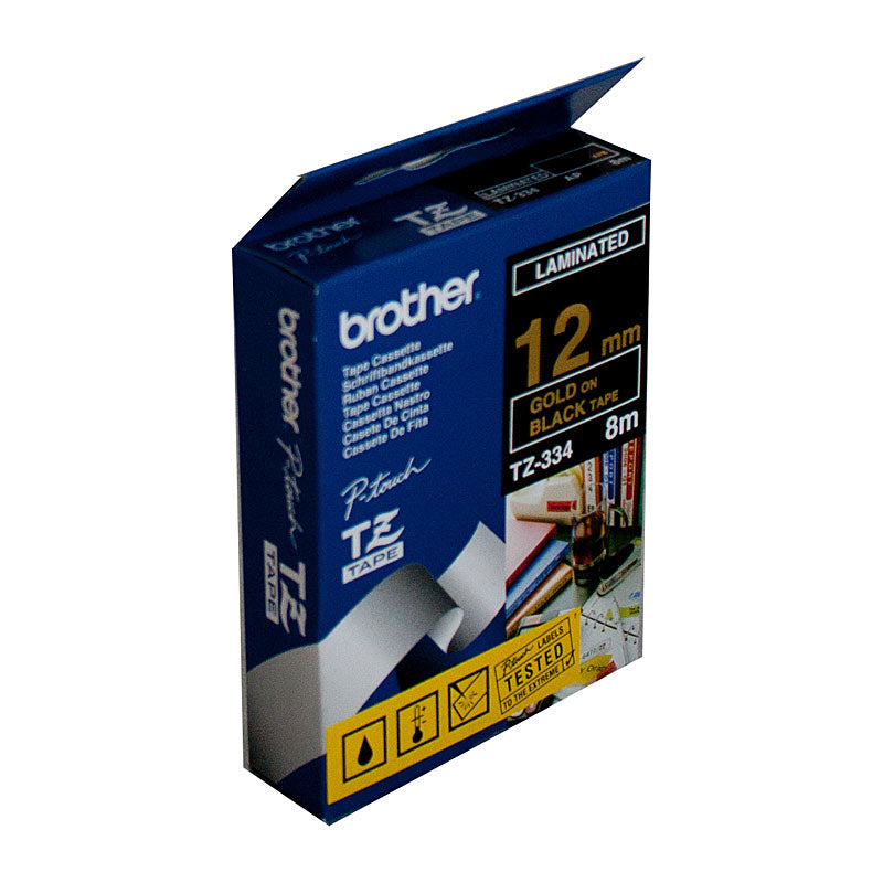 Brother TZe334 Gold / Black P Touch Label Cassette - 12mm
