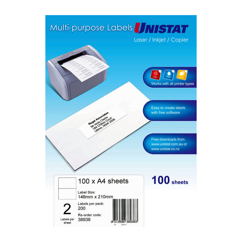 UNISTAT LIP Lbl 2Up 148X210 Pk100