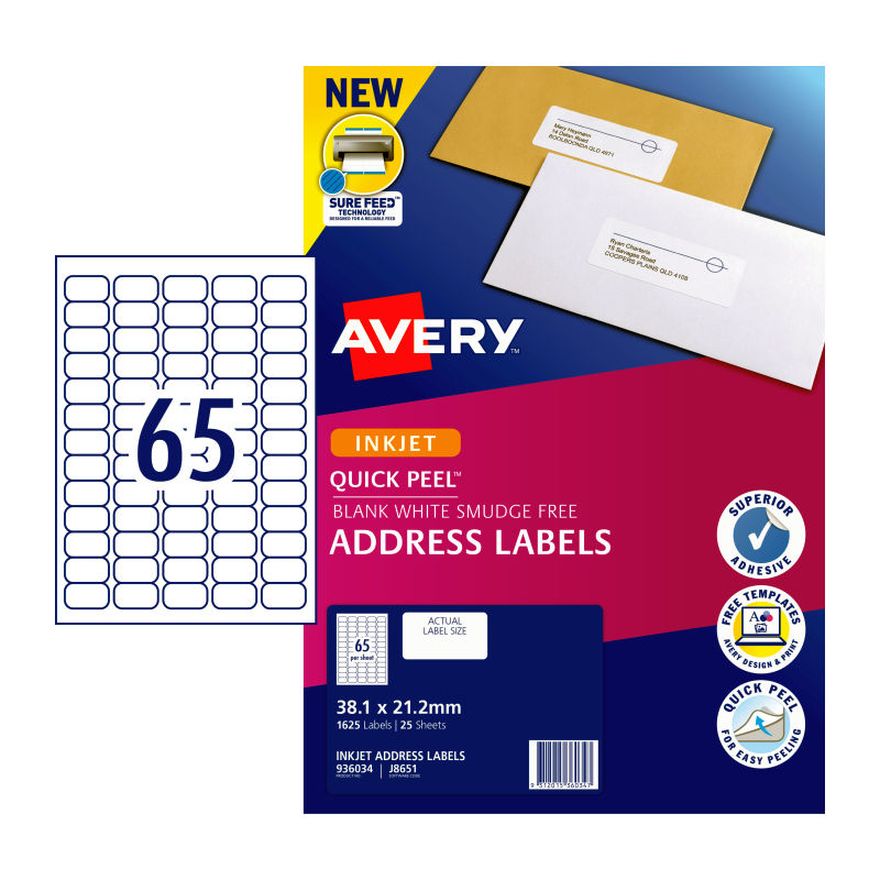 Avery Label J8651R 65Up Pk25
