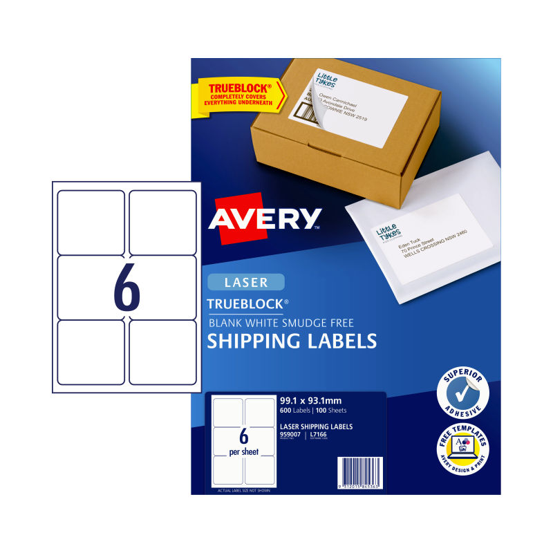 Avery Label Shipping L7166 99.1x93.1mm 6Up Pk/100 White