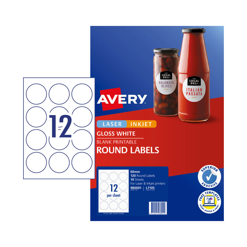 Avery Label L7105 Roundd 60mm 12Up Pk/10