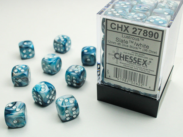 CHX 27890 Lustrous Slate/white 12mm D6 36-Dice Set