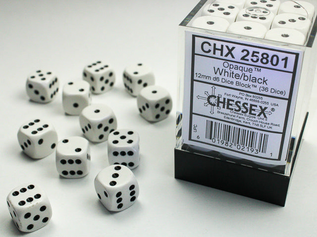 CHX 25801 Opaque White/black (12mm D6 36-Dice Set)