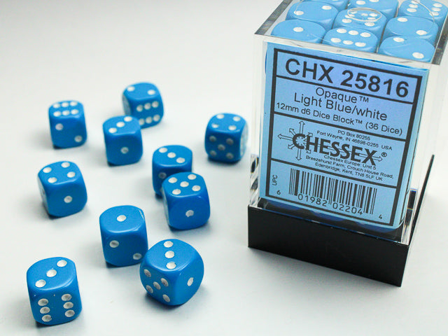 CHX 25816 Opaque Light Blue/white (12mm D6 36-Dice Set)