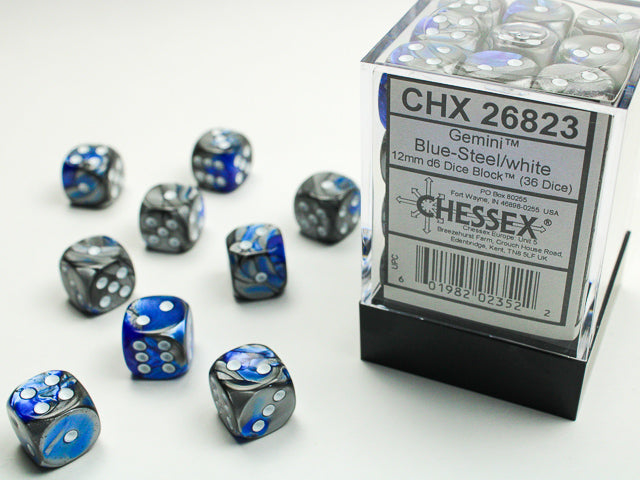 CHX 26823 Gemini Blue-Steel/white (12mm D6 36-Dice Set)