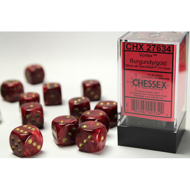 CHX 27634 Vortex Burgundy/gold (16mm D6 12-Dice Set)