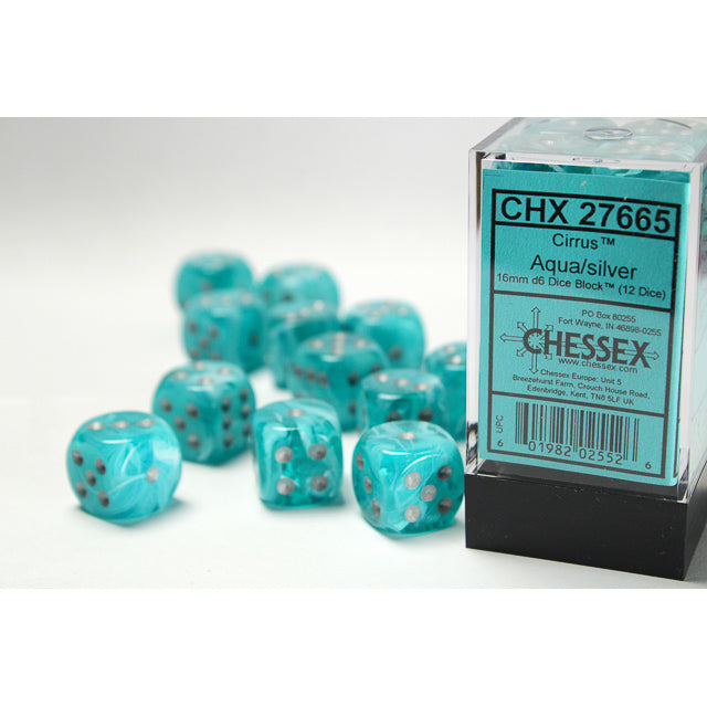 CHX 27665 Cirrus Aqua/silver (16mm D6 12-Dice Set)