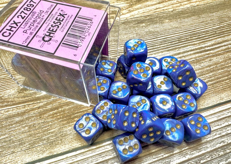 CHX 27897 Lustrous Purple/gold (12mm D6 36-Dice Set)