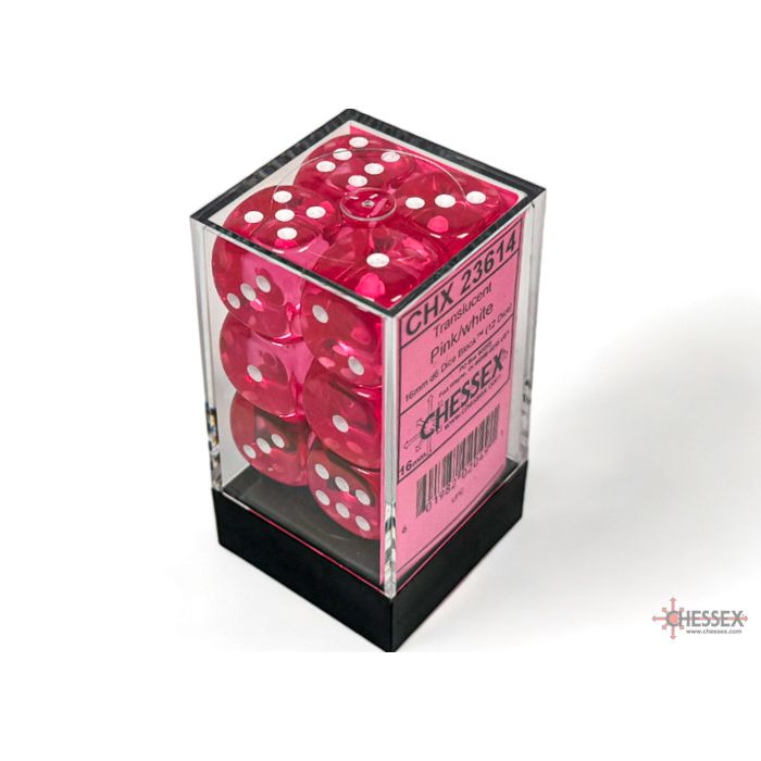 CHX 23614 Translucent Pink/white (16mm D6 12-Dice Set)