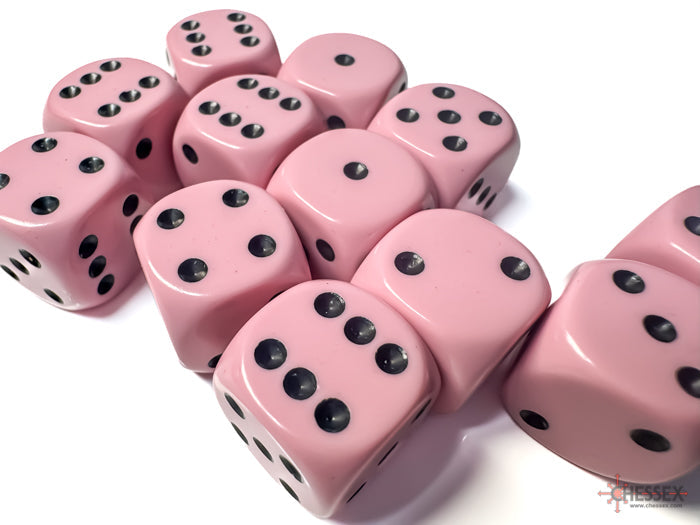 CHX 25664 Opaque Pastel Pink/black (16mm D6 12-Dice Set)