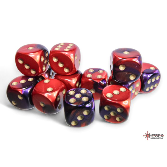 CHX 26626 Gemini Purple-Red/gold (16mm D6 12-Dice Set)