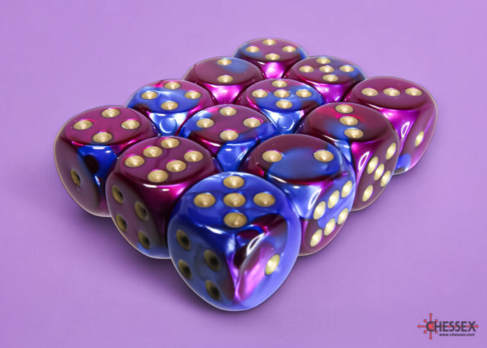 CHX 26628 Gemini Blue-Purple/gold (16mm D6 12-Dice Set)