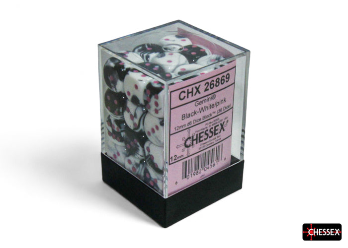 CHX 26869 Gemini Black-White/pink (12mm D6 36-Dice Set)
