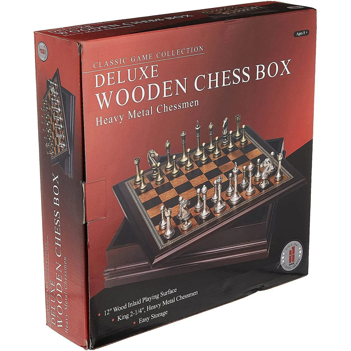 Chess - Deluxe 12" Wooden Chess Box with Heavy Metal Chessmen [Hansen]