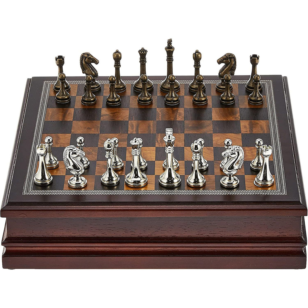 Chess - Deluxe 12" Wooden Chess Box with Heavy Metal Chessmen [Hansen]