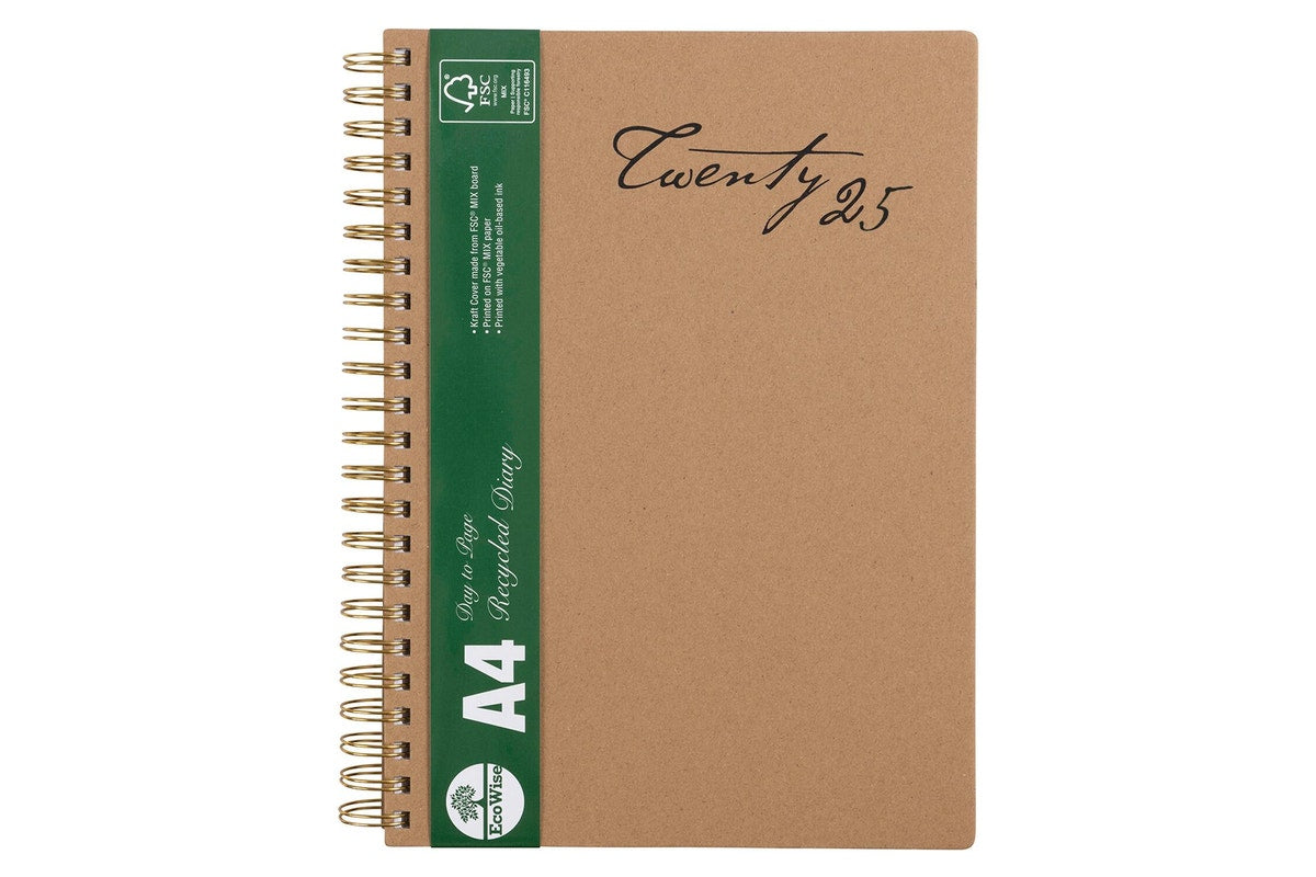 Cumberland Ecowise Enviro 2025 Diary - Spiral 47SECB25 A4 WTV Board Cover - Kraft