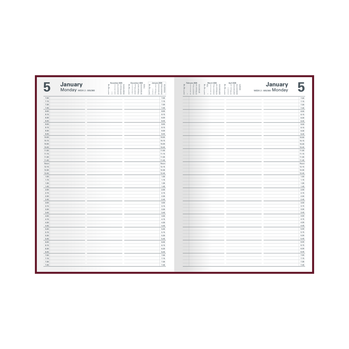 Collins 2027 Calendar Year Diary - Appointment 144F A4 2-PTD Burgundy