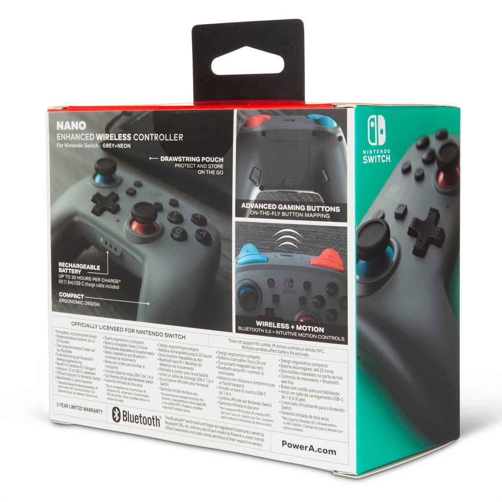 PowerA Nano Enhanced Wireless Controller for Nintendo Switch - Grey-Neon
