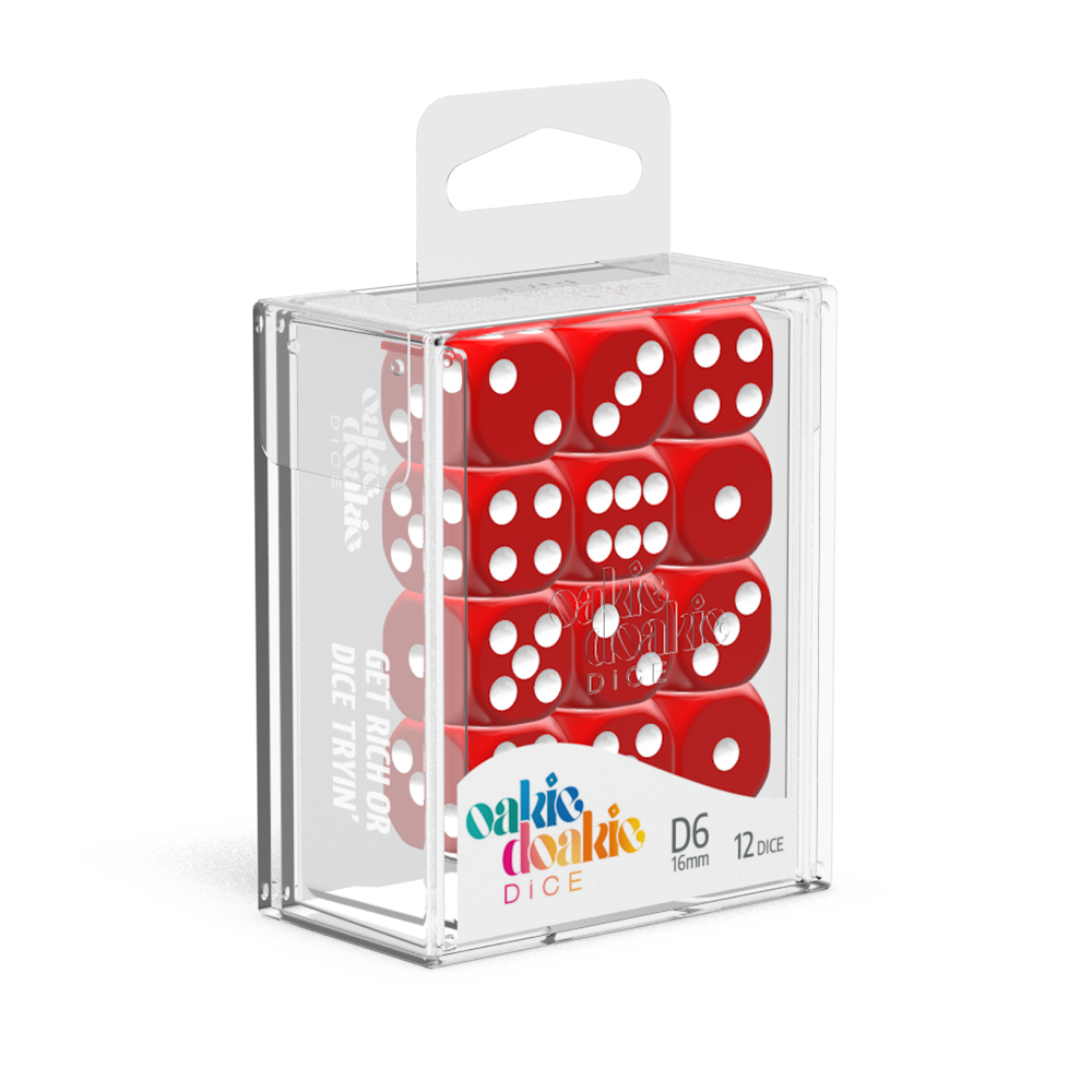 Oakie Doakie Dice Solid - Red 16mm D6 Set Of 12