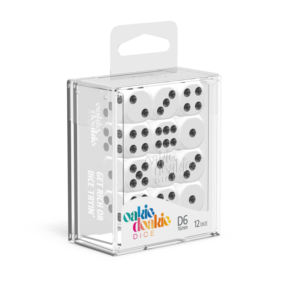 Oakie Doakie Dice Solid - White 16mm D6 Set Of 12