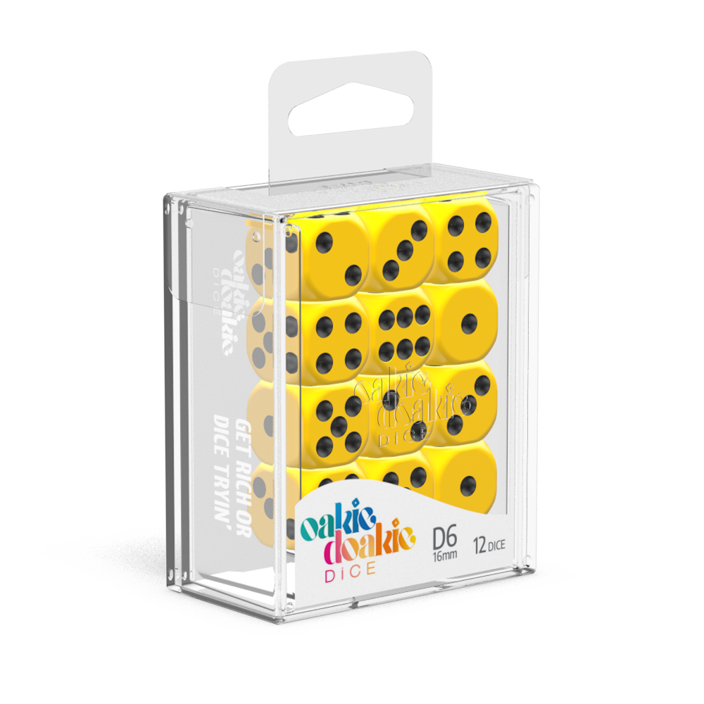 Oakie Doakie Dice Solid - Yellow 16mm D6 Set Of 12