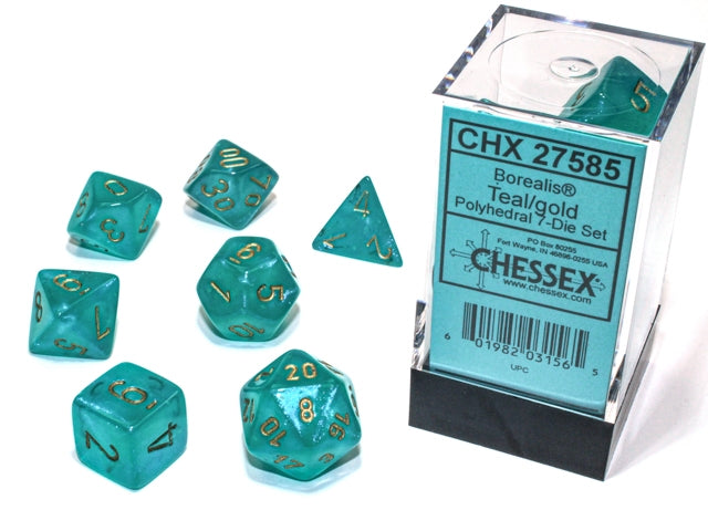 CHX 27585 Borealis Teal/gold Luminary (Polyhedral 7-Die Set)