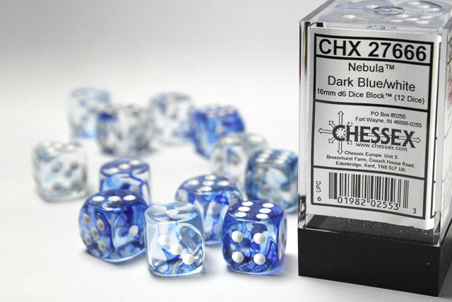 CHX 27666 Nebula Blue/white (16mm D6 12-Dice Set)