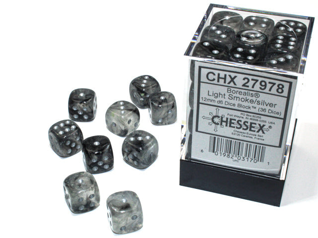 CHX 27978 Borealis Light Smoke/silver Luminary (12mm D6 36-Dice Set)