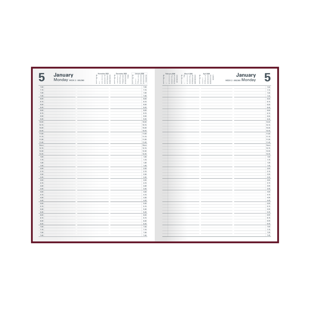 Collins 2026 Calendar Year Diary - Appointment 144F A4 2-PTD Burgundy