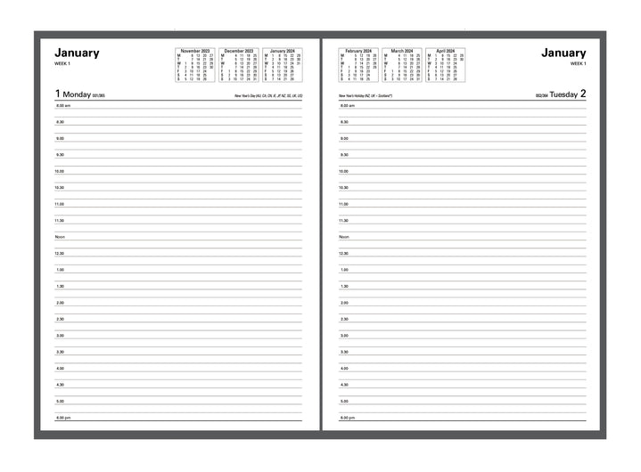 Collins Debden 2024 Calendar Year Diary - Kyoto 3001.P99 A4 Day to Page Black