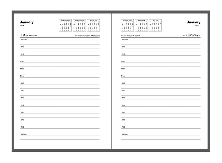 Collins Debden 2024 Calendar Year Diary - Kyoto 3301.P99 A5 Day to Page Black