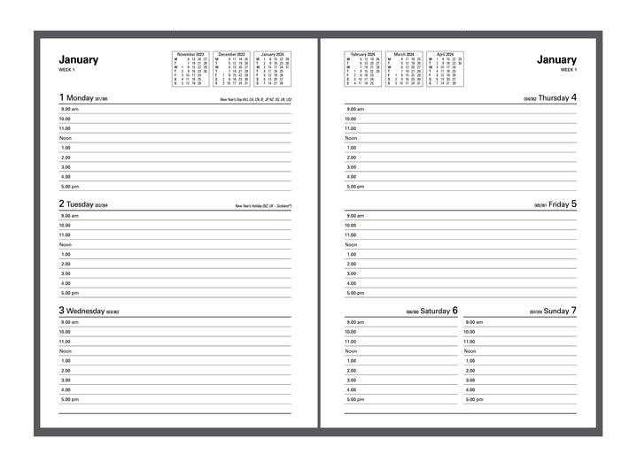 Collins Debden 2024 Calendar Year Diary - Kyoto 3501.P99 A5 Week to View Black