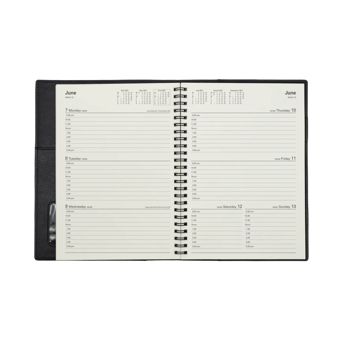 Collins 2027 Calendar Year Diary - Vanessa 385 Spiral A5 WTV Black